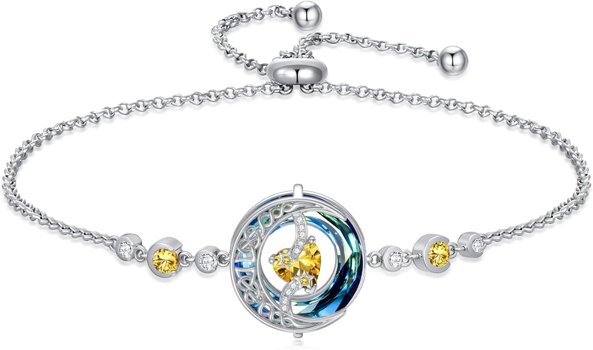 TOUPOP Birthstone Bracelet Moon and Star Bracelet 925 Sterling Silver Blue Crystal Jewelry Birthday Christmas Gifts for Women