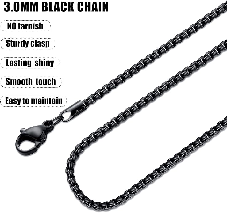 Fiusem Box Chain for Men, Silver Tone/14K Gold Plated/Black Stainless Steel Necklace for Men and Women, Width 2/2.5/3/4/5mm, Length 18-28 Inches