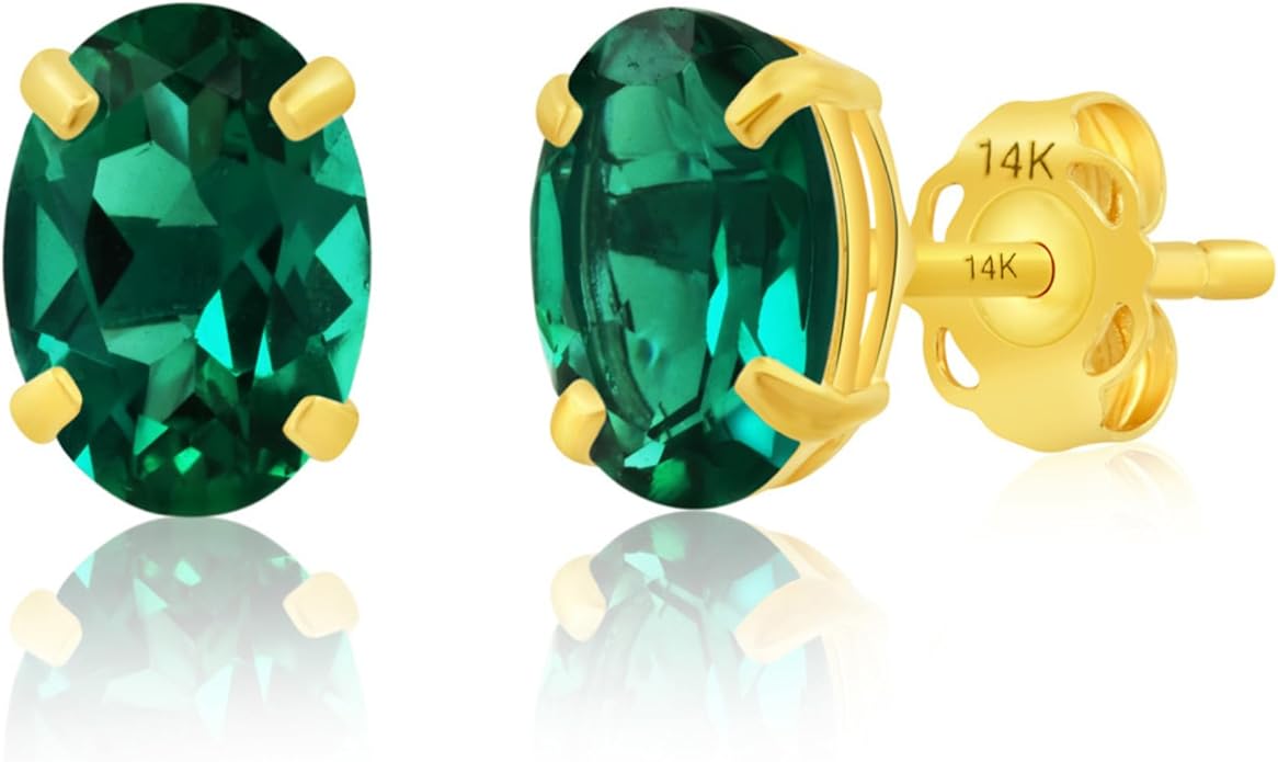 14k Gold Oval Stud Earrings for Women with Push Backs | 7x5mm Gemstone Birthstone Earrings | Real 14 Karat Gold Earrings Studs | Hypoallergenic Gemstone Stud Earrings for Women by MAX + STONE