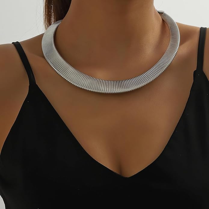 Collar Necklace for Woman Trendy Silver Choker Necklaces for Woman Statement Open Round Collar Choker Necklace