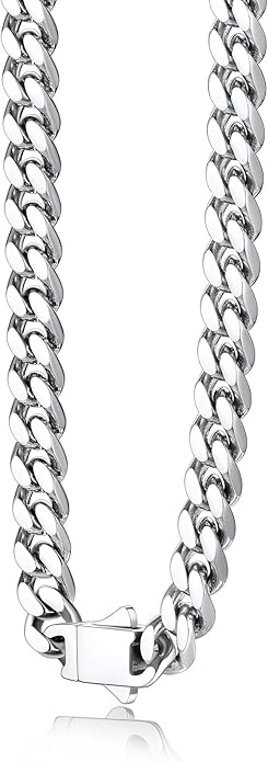 Bestyle Thick Stainless Steel Mens Cuban Link Chain, Black/Gold Chain for Men, No Tarnish & Durable Men Chain Necklace, 5/7/9/12mm Wide, 18"-30" Long, Gift Package