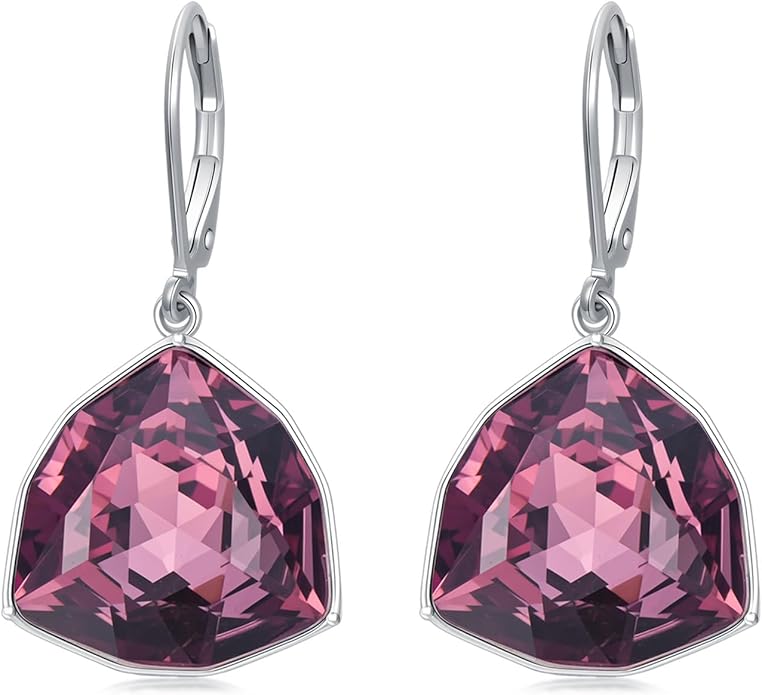 TOUPOP Leverback Earrings for Women Sterling Silver Simple Geometric Birthstone Dangle Drop Earrings Jewelry Christmas Valentine Mothers Day Birthday Gifts for Women Her Wife