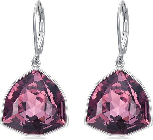 TOUPOP Leverback Earrings for Women Sterling Silver Simple Geometric Birthstone Dangle Drop Earrings Jewelry Christmas Valentine Mothers Day Birthday Gifts for Women Her Wife