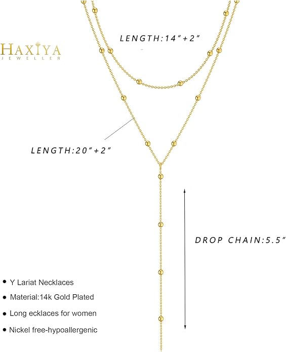 HAXIYA Lariat Gold Necklace for Women Dainty Long Necklace 14k Gold Plated/Silver Y-Shaped Pendant Drop Chain Trendy Layered Pearl/Beaded/CZ Necklaces Simple Gold Jewelry For Women Gift