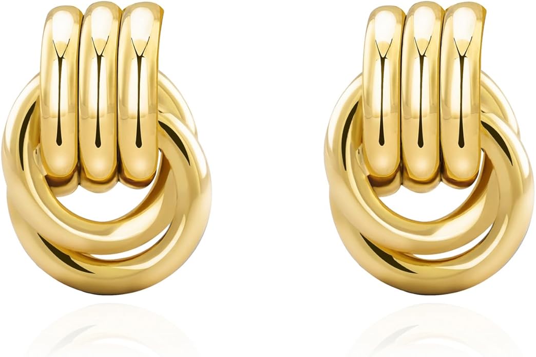 NIXMAX Chunky Small Knot Earrings Gold Silver Geometric Earrings for Women Dainty Gold and Silver Plated Dangle Drop Earrings Hypoallergenic and Lightweight Fashion Trendy Jewelry Gifts