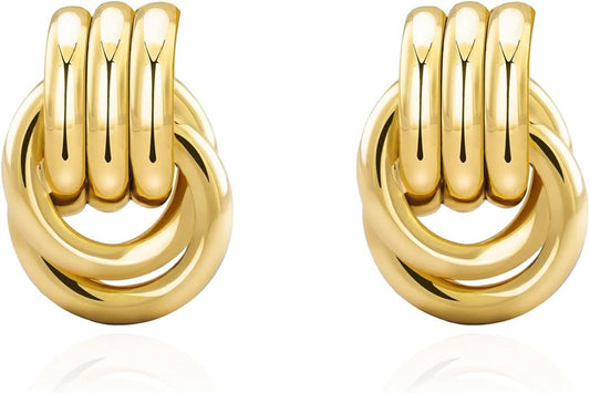 NIXMAX Chunky Small Knot Earrings Gold Silver Geometric Earrings for Women Dainty Gold and Silver Plated Dangle Drop Earrings Hypoallergenic and Lightweight Fashion Trendy Jewelry Gifts