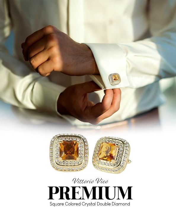 Vittorio Vico Square Colored Crystal Double Diamond Set Cufflinks