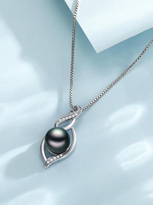 KANNSOAR Tahitian Black Pearl AAAA 18K Gold Plated Sterling Silver Pendant Necklace for Women Wife Mom Girlfriend Valentine Her Jewelry Gift for Anniversary Birthday Christmas