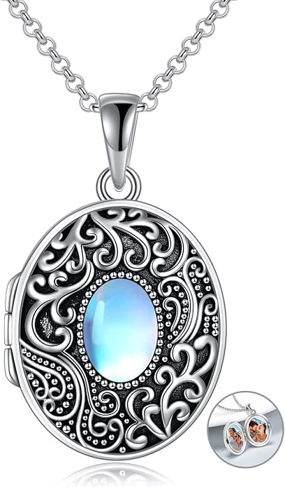 TIGER RIDER Sterling Silver Photo Locket Necklace That Holds Pictures Oval Shaped Photo Jewelry for Mother Daughter Wife