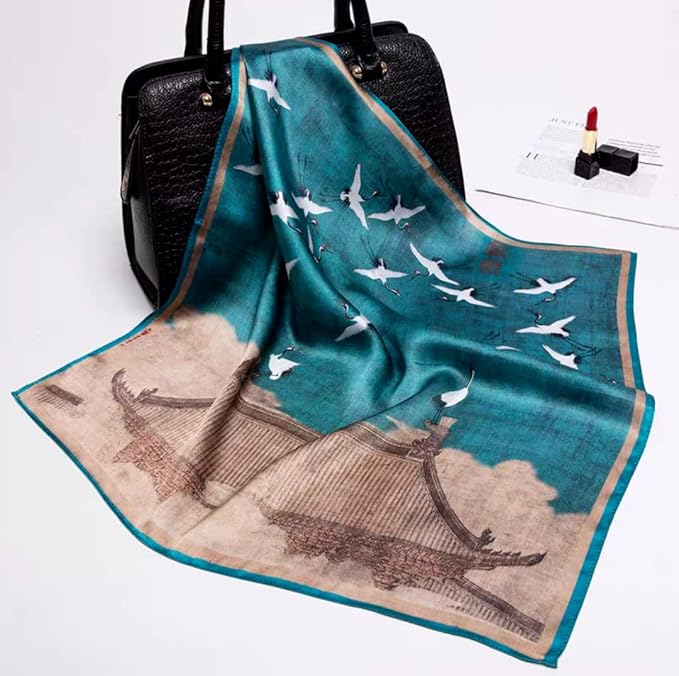 ANDANTINO 100% Mulberry Silk Scarf -21” Lightweight Square Neckerchief – Breathable Digital Printed Scarves with Gift Packed