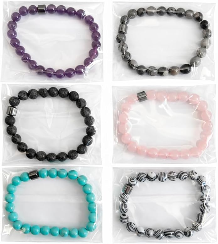 NurtureNest Co. Beaded Bracelet Set for Women & Men – 6-Pack Mixed Stone Stretch Bracelets, Stackable Fashion Jewelry, Neutral & Colorful Styles