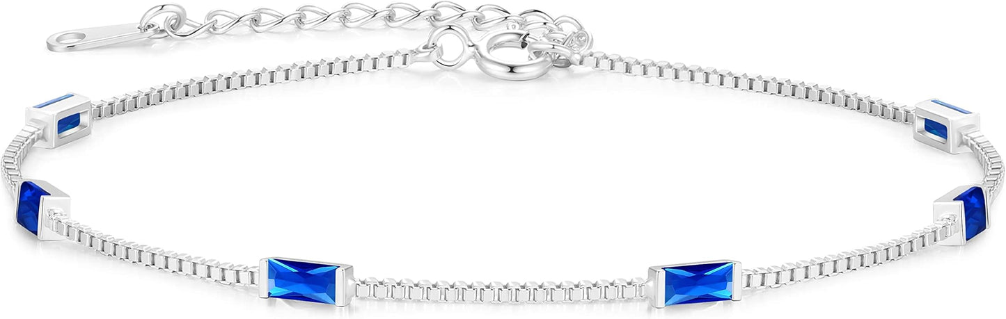 LOUISA SECRET Birthstone Bracelets for Women, 925 Sterling Silver Dainty Simple Women Charm Link Bracelet, Birthday Anniversary Christmas Jewelry Gifts for Women Wife Mom Her