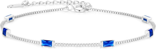 LOUISA SECRET Birthstone Bracelets for Women, 925 Sterling Silver Dainty Simple Women Charm Link Bracelet, Birthday Anniversary Christmas Jewelry Gifts for Women Wife Mom Her