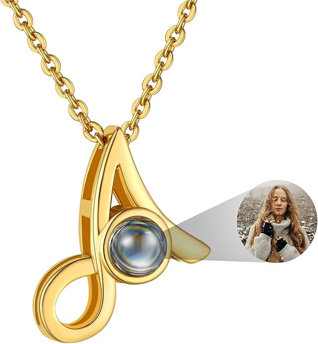 Custom4U Personalized Initial Picture Necklace for Women, Projection Necklace with Picture Inside, Gold/Silver Letter Pendant Necklace, Custom Photo Gifts for Mom Wife Birthday Valentines