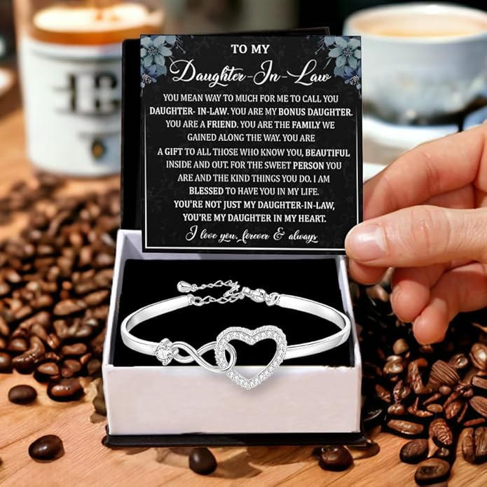 To My Beautiful Daughter In Law Bracelet From Mother-In-Law, Daughter In Law Birthday Gifts, Infinity Star Heart Bracelet For Her With Heartfelt Message Card & Elegant Box, Bonus Daughters Bracelets