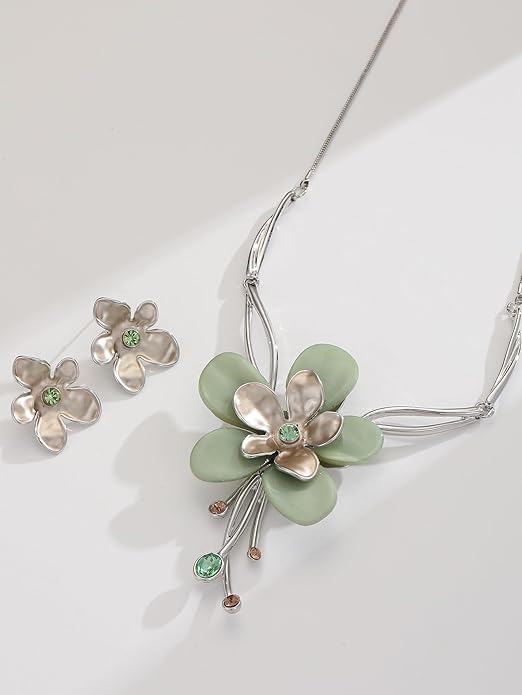 Chunky Statement Jewelry Set Vintage Retro Leaf Flower Floral Geometric Bohemian Boho Bib Necklace Earring Set Fashion Costume Jewelry for Women Girls Wedding Party Prom Unique Gift