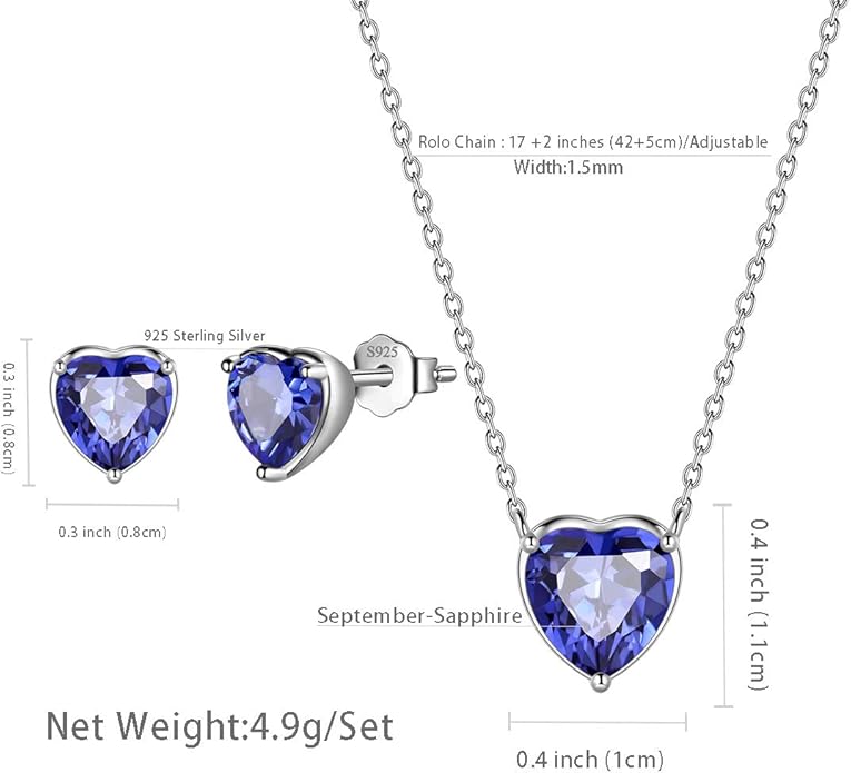 Aurora Tears 925 Sterling Silver 12 Birthstone Hearts Jewelry Women Crystal Wedding/Engagement/Bridal Heart Necklace/Earring/Ring/Bracelet Sets Jewellery
