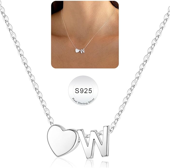 Turandoss Christmas Gifts for Grandkids, Dainty S925 Sterling Silver Heart Initial A-Z Necklace Trendy Silver Initial Jewelry Birthday Gifts for Girls Teen Girls