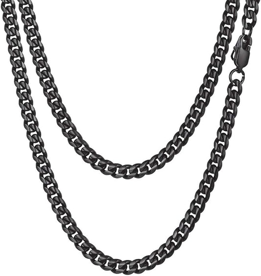 PROSTEEL 316L Stainless Steel Figaro Cuban Chain Necklace for Men, Black/18K Real Gold Plated, 4/5/6/7.5/9/10/13mm, 14inch-30inch, Come with Box
