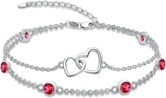 Dorunmo Heart Birthstone Bracelet Anklet for Women 925 Sterling Silver Birthday Jewelry Gifts for Women Wife