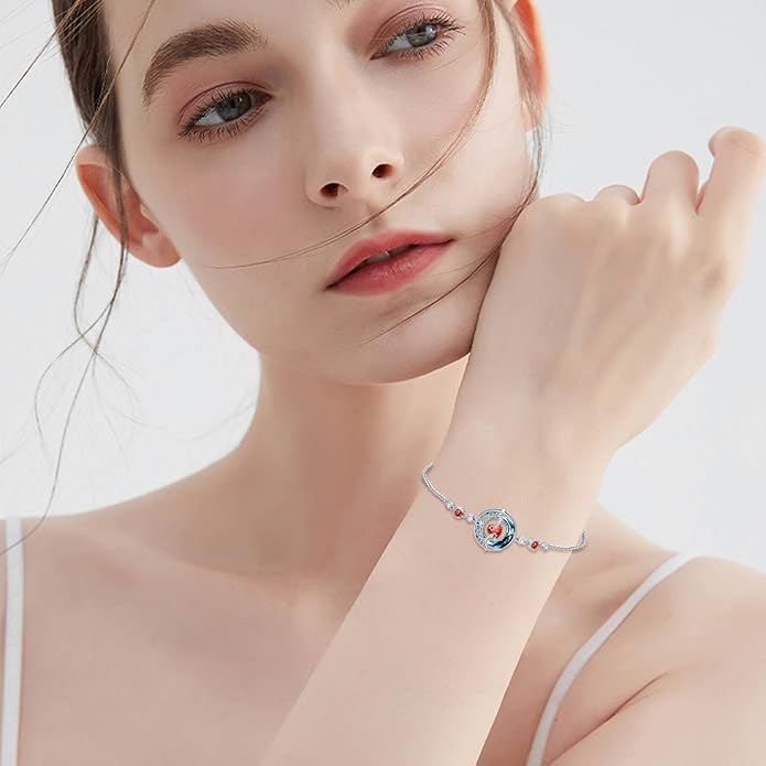 TOUPOP Birthstone Bracelet Moon and Star Bracelet 925 Sterling Silver Blue Crystal Jewelry Birthday Christmas Gifts for Women