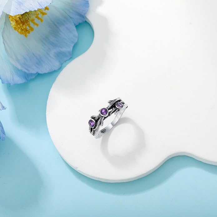 Amethyst Vine Wrap Ring Sterling Silver Vintage Three Purple Amethyst Statement Rings February Birthstone Gift for Her