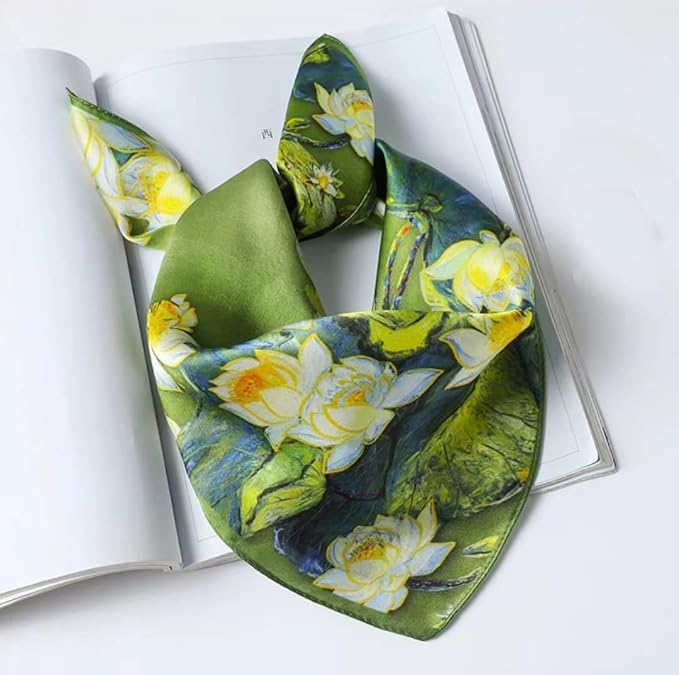 ANDANTINO 100% Mulberry Silk Scarf -21” Lightweight Square Neckerchief – Breathable Digital Printed Scarves with Gift Packed