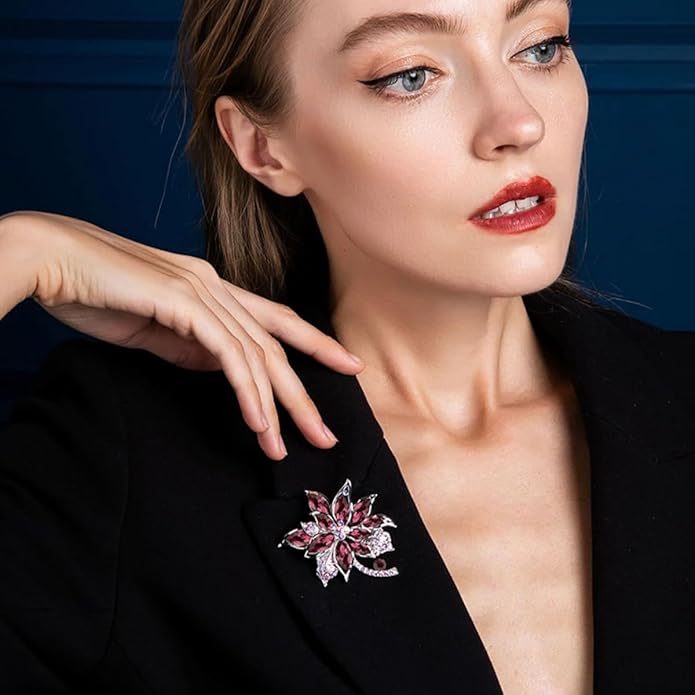Sparkling Rhinestone Flower Brooch Pin Premium Blue Purple Crystal Flower Brooch Lapel Pins Vintage White Rose Broochs Clothes Hat Bag Dress Clothing Jewelry for Women