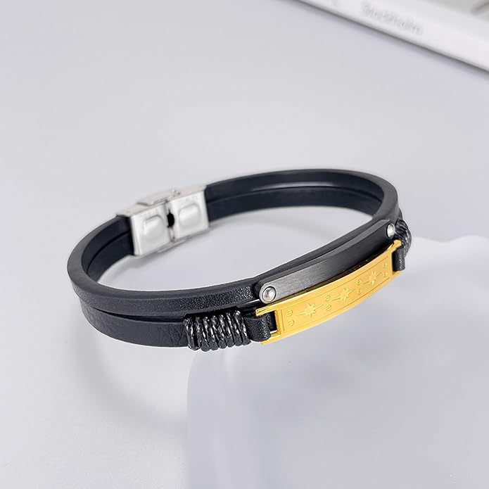 Italian Handmade Genuine Leather Bracelets for Men Stainless Steel Clip, Men's Casual Genuine Multi-layer Cuff Bracelet, Bracelet Gift for Real Men