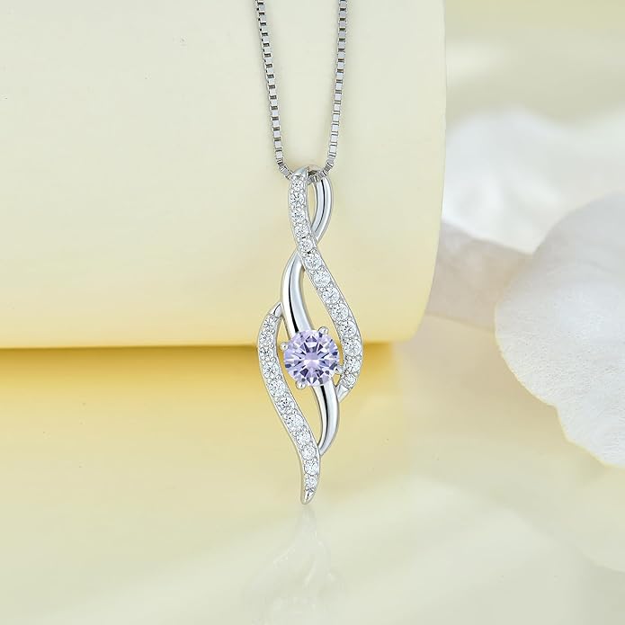Women Infinity Necklace 925 Sterling Silver Twist Birthstone Pendant with Chain 5A Cubic Zirconia Jewelry