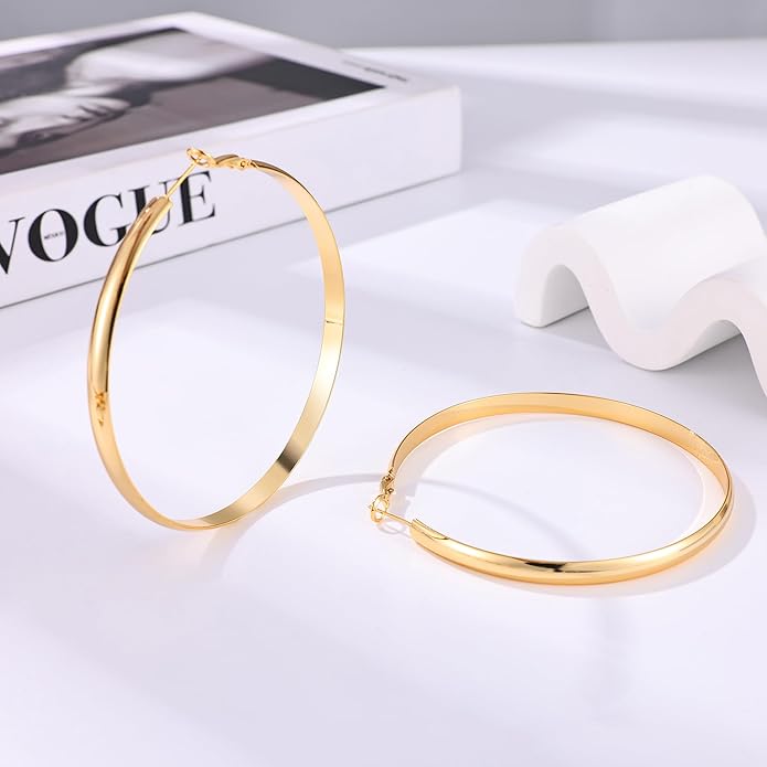 Gacimy 14K Gold Plated Hoop Earrings for Women, 14k Real Gold Plated with 925 Sterling Silver Post, Hypoallergenic Lightweight Thick Hoops Earrings for Women Trendy