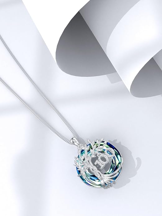 TOUPOP Birthday Gifts for Women 925 Sterling Silver Tree of Life Year Old Necklace Circle Crystal Jewelry Christmas Gifts for Her Wife Mom Mother Grandma Grandmother