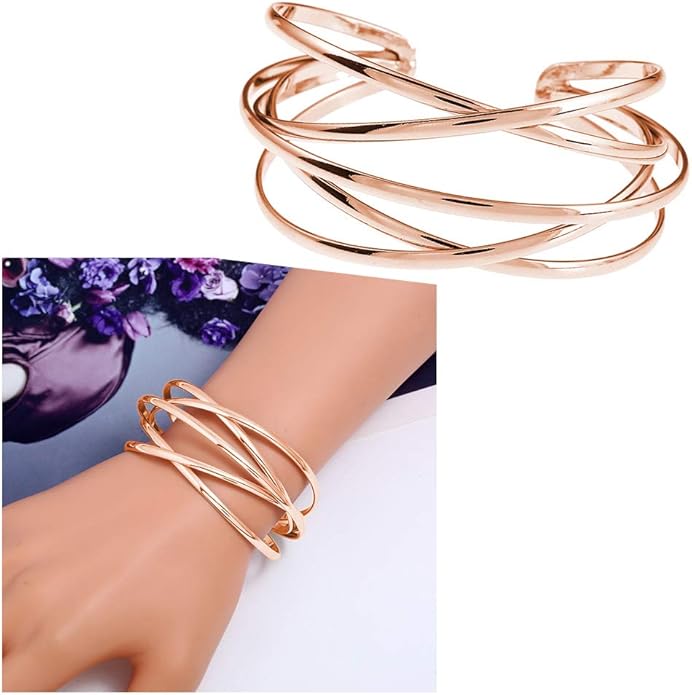 FUTIMELY Boho Chunky Cuff Bracelet for Women,Gold/Silver/Rose gold Multi-layer Cross Wire Bangle Bracelets Open Adjustable Wide Cuff Bracelet Fashion Statement Jewelry