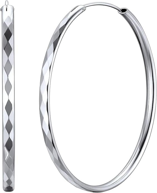 ChicSilver Hypoallergenic 925 Sterling Silver Hoop Earrings for Women, Lightweight Large Gold Plated Hoop Earrings, Endless Hoops Huggie Earrings 15/20/30/50/70MM