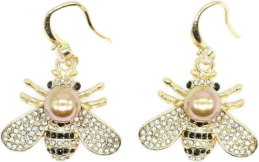 Honey Bee Brooches Crystal Insect Themed Bee Brooch Animal Fashion Shell Pearl Brooch Pin Gold Tone