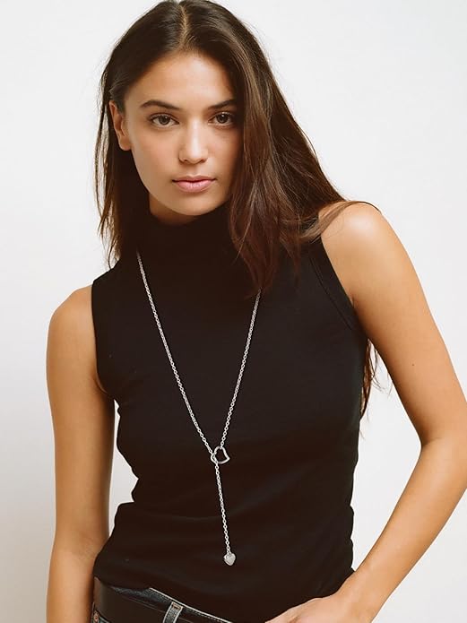FOCALOOK Lariat Y-Necklaces | Long Necklaces for Women | Long Black Necklaces | Gold Necklaces for Women | Drop Heart Necklaces for Women | Front Adjustable Long Chain Necklace