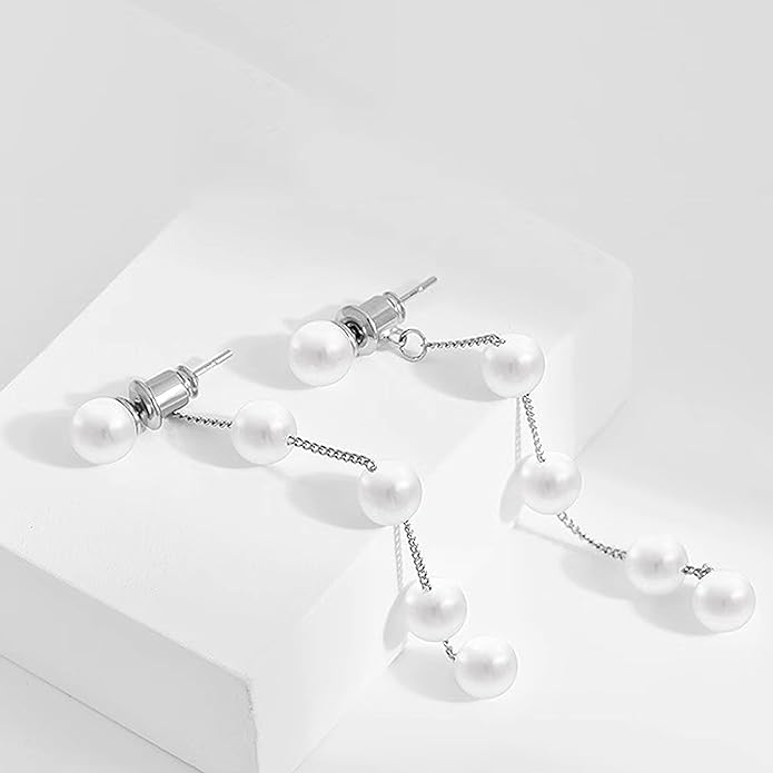 Long Pearl Earrings for Women 18K Gold Plated Hypoallergenic Lightweight Pearl Dangle Drop Earrings for Wedding Elegant Jewelry for Bridal Christmas Gift