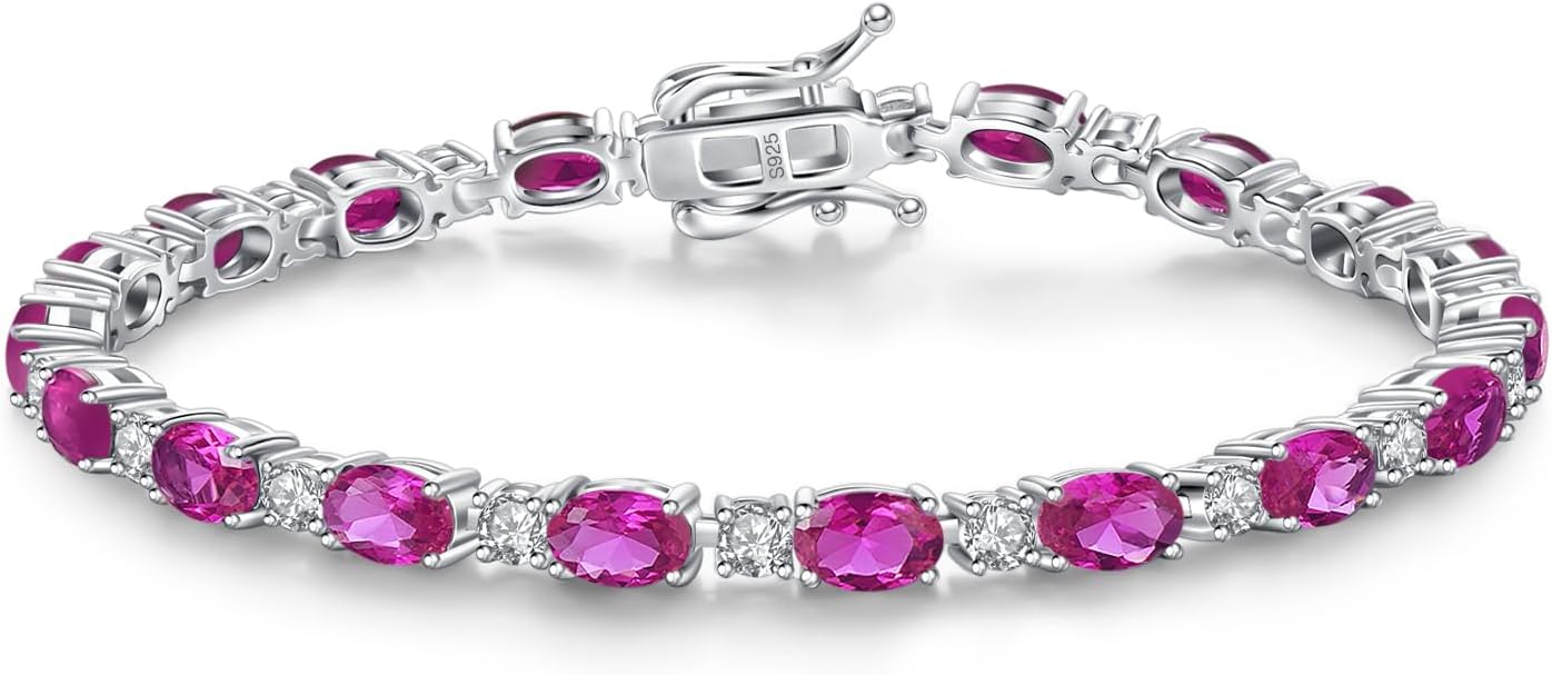 FANCIME Birthstone Bracelets Sterling Silver Tennis Bracelets Charm Fine Jewelry Birthday Gifts for Women 7"