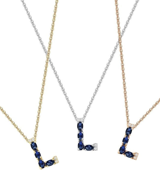 Albert Hern Blue Sapphire Initial Necklace With Diamonds & 18K Gold Chain | Irresistible Letter Pendants Jewelry | Perfect Valentine’s Day, Anniversary & Birthday Gift