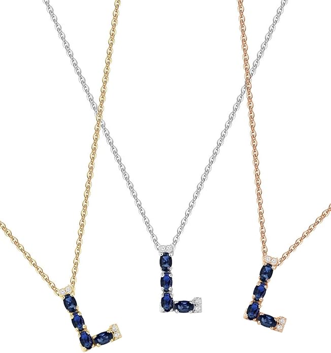 Albert Hern Blue Sapphire Initial Necklace With Diamonds & 18K Gold Chain | Irresistible Letter Pendants Jewelry | Perfect Valentine’s Day, Anniversary & Birthday Gift