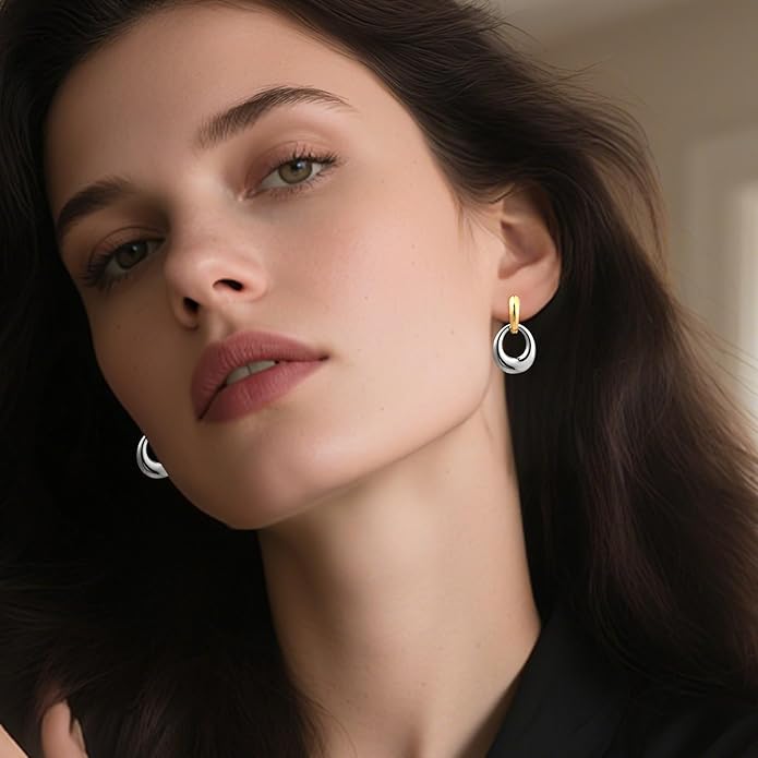 14K Gold Plated and Silver Hoop Earrings for Women Two Tone Mixed Metal Huggie Hoop Earrings for Daily