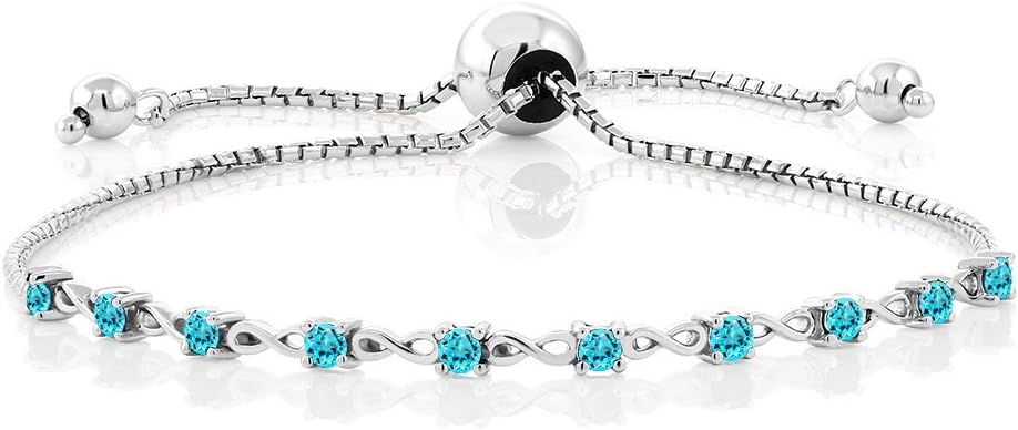Gem Stone King Round Gemstone Birthstone Tennis Bracelet For Women | 925 Sterling Silver | 2.5MM Round | Fits Up To 9 Inch Wrist | Adjustable Bolo Bracelet For Women | Easy-On Easy-Off