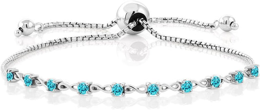 Gem Stone King Round Gemstone Birthstone Tennis Bracelet For Women | 925 Sterling Silver | 2.5MM Round | Fits Up To 9 Inch Wrist | Adjustable Bolo Bracelet For Women | Easy-On Easy-Off