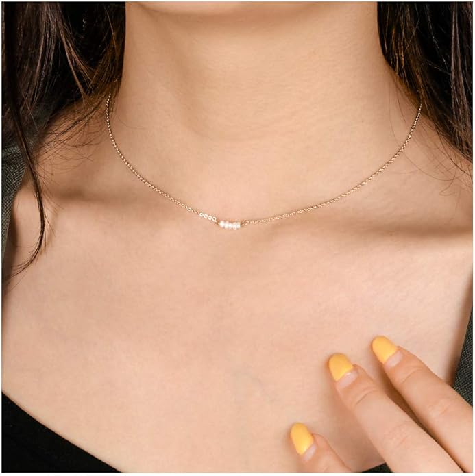Turandoss Dainty Layered Choker Necklace, Handmade Y Pendant Necklace Multilayer Bar Disc Necklace Adjustable Layering Choker Necklaces for Women