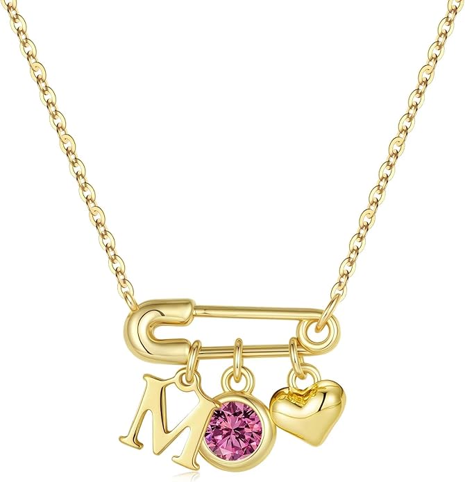 MONOOC Christmas Gifts for Women Girls - 14K-Gold-Plated Dainty Paperclip Heart Initial Necklace Birthstone Necklace Jewelry Birthday Gifts for Women Her Mom Friend Wife Sister