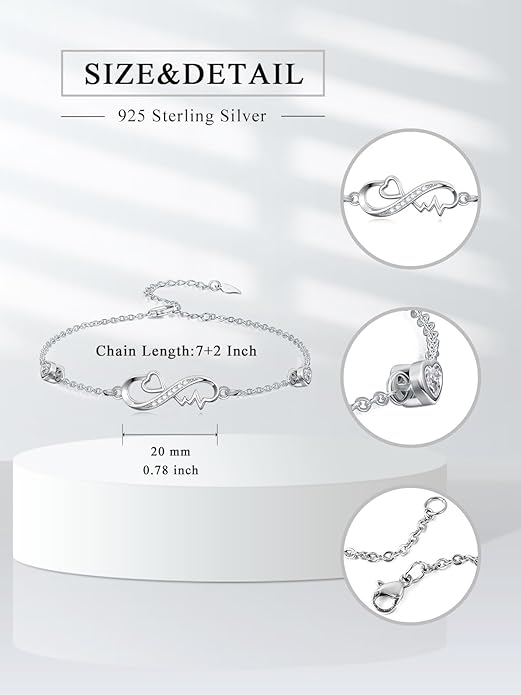 Dorunmo Infinity Bracelet Mom Bracelet 925 Sterling Silver 14K Gold Plated Infinity Heart Anklet for Women Christmas Jewelry Gifts for Wife Mom Daughter
