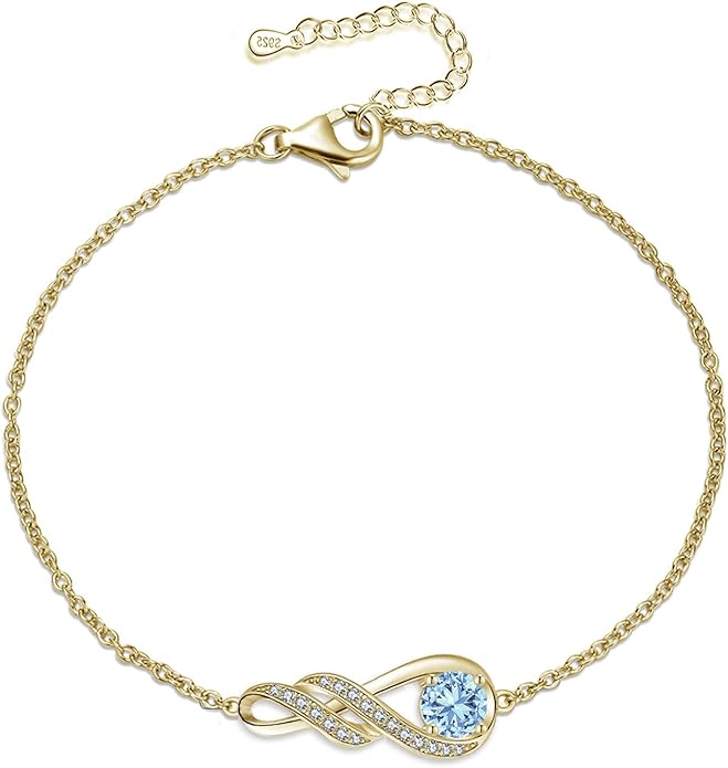 Birthstone Bracelets for Women 925 Sterling Silver Created Gemstone Bracelet Infinity Pendant Jewelry for Her, 6.7"+1.2"
