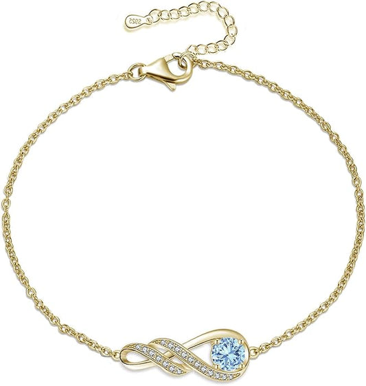 Birthstone Bracelets for Women 925 Sterling Silver Created Gemstone Bracelet Infinity Pendant Jewelry for Her, 6.7"+1.2"