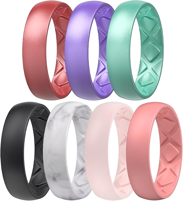 Egnaro Women's Bridal Rings Sets, 6mm Wide, 2mm Thick, Silicone Wedding Rubber Band with Half Size, Inner Arc Ergonomic Breathable Design