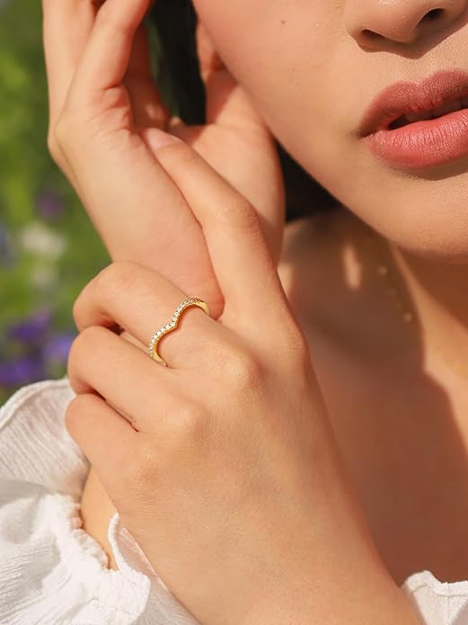 Suplight 925 Sterling Silver Wedding Band Rings, Full Cubic Zirconia Wishbone Ring Love/Lucky Engagement Promise Rings For Women, Size 4-12 (with Gift Box)